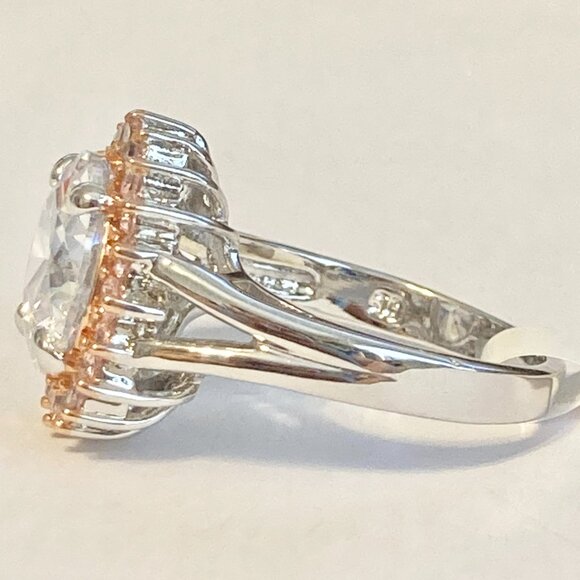 Pink Ice Halo Cocktail Ring Size 8 9 10 Statement Cubic Zirconia Silver Plated - Picture 8 of 10